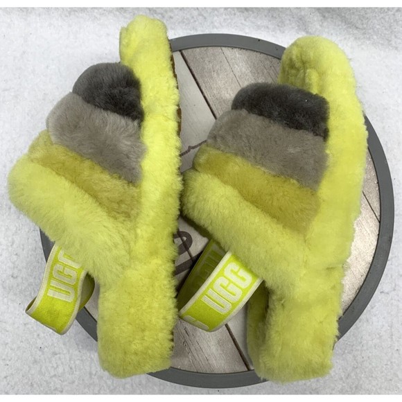 UGG Fluff Yeah Slides Sheepskin Slippers Sulfur Multi Yellow Women's US 6 - Picture 9 of 13